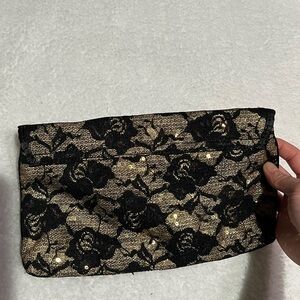 Betsey Johnson Black and Gold Lace Sequins Clutch